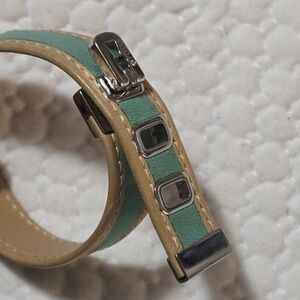 Fossil Green and Tan Leather Bracelet